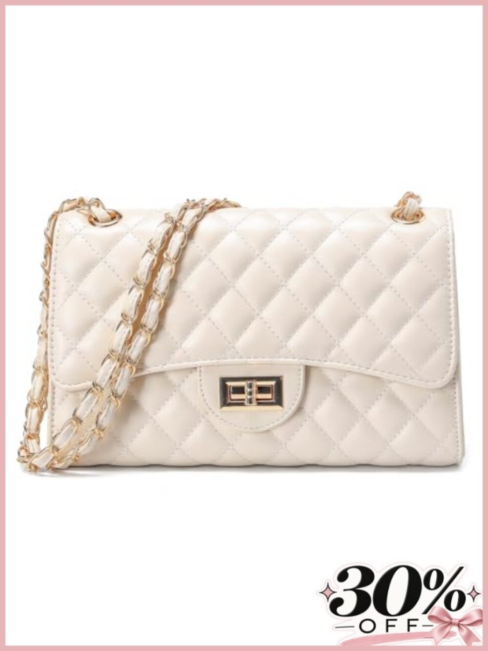 Quilted Faux Leather Crossbody Bag with Chain Strap